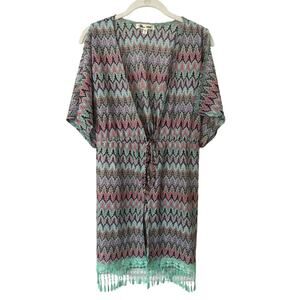 Miken Swim Multicolor Open Front Tie Waist Swim Cover Up Size XL‎